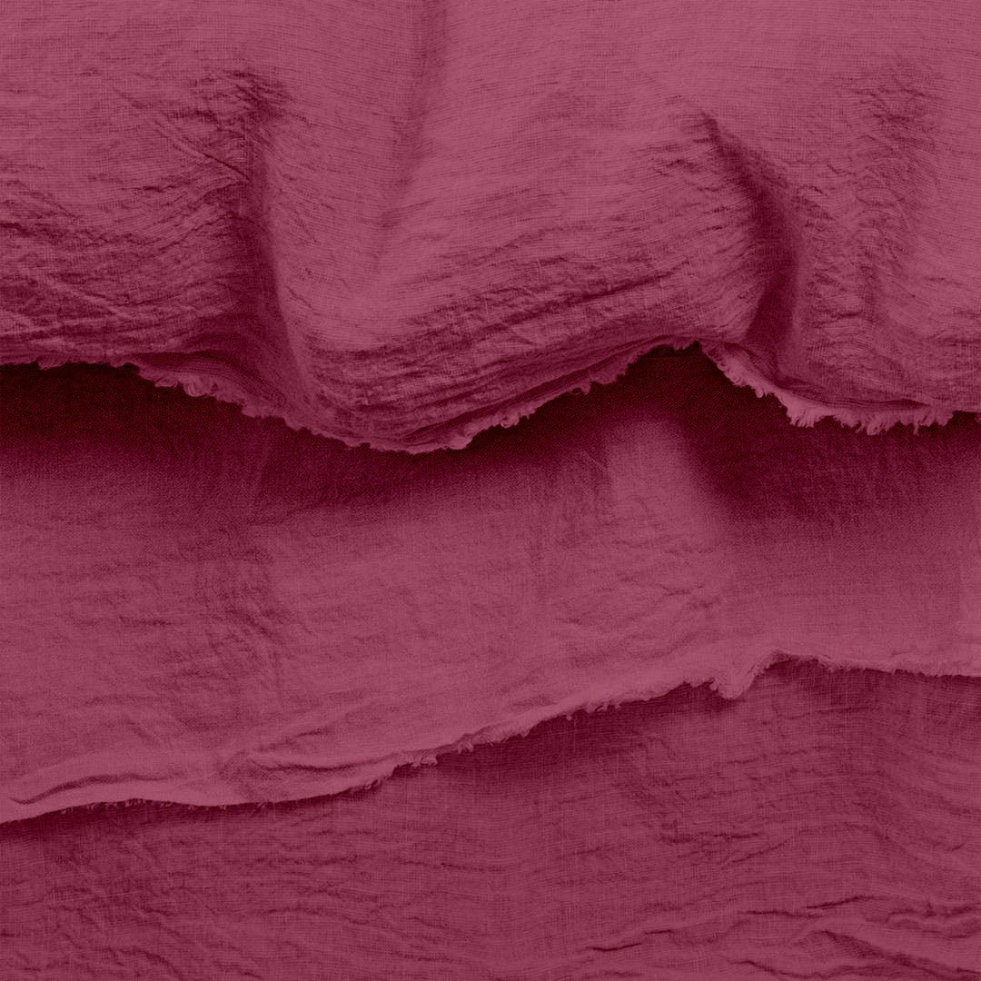 Raw Edged Berry - 100% Pure Linen | Linen Cotton Mix | 3 Piece Duvet Cover Set | 4 Piece Sheet Set | Handmade | Pre-washed | Soft