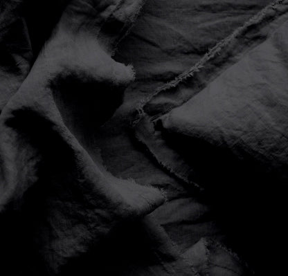 Raw Edged Pure Black - 100% Pure Linen | Linen Cotton Mix | 3 Piece Duvet Cover Set | 4 Piece Sheet Set | Handmade | Pre-washed | Soft