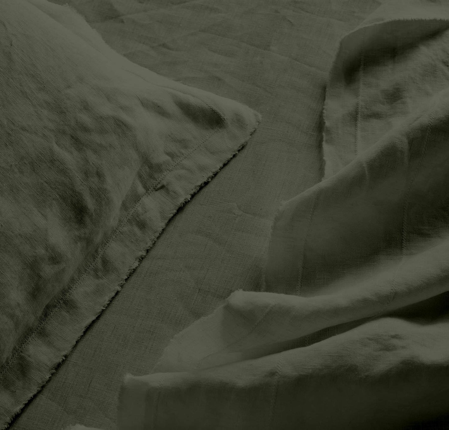 Raw Edged Moss Green - 100% Pure Linen | Linen Cotton Mix | 3 Piece Duvet Cover Set | 4 Piece Sheet Set | Handmade | Pre-washed | Soft