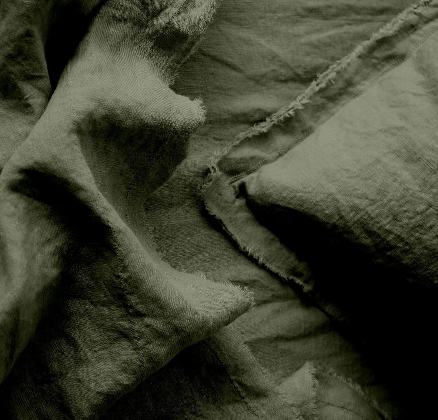 Raw Edged Moss Green - 100% Pure Linen | Linen Cotton Mix | 3 Piece Duvet Cover Set | 4 Piece Sheet Set | Handmade | Pre-washed | Soft