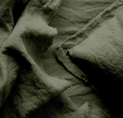 Raw Edged Moss Green - 100% Pure Linen | Linen Cotton Mix | 3 Piece Duvet Cover Set | 4 Piece Sheet Set | Handmade | Pre-washed | Soft