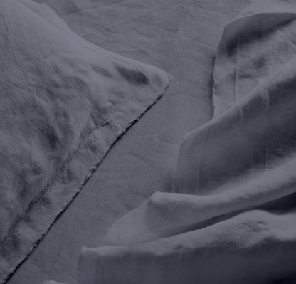 Raw Edged Charcoal Black - 100% Pure Linen | Linen Cotton Mix | 3 Piece Duvet Cover Set | 4 Piece Sheet Set | Handmade | Pre-washed | Soft