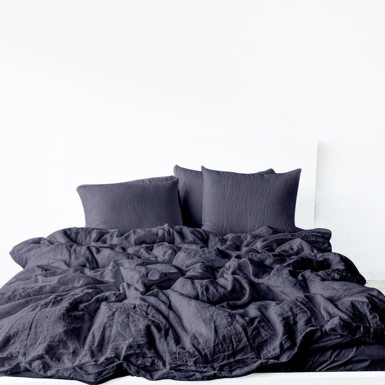 Raw Edged Charcoal Black - 100% Pure Linen | Linen Cotton Mix | 3 Piece Duvet Cover Set | 4 Piece Sheet Set | Handmade | Pre-washed | Soft