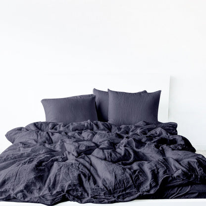 Raw Edged Charcoal Black - 100% Pure Linen | Linen Cotton Mix | 3 Piece Duvet Cover Set | 4 Piece Sheet Set | Handmade | Pre-washed | Soft