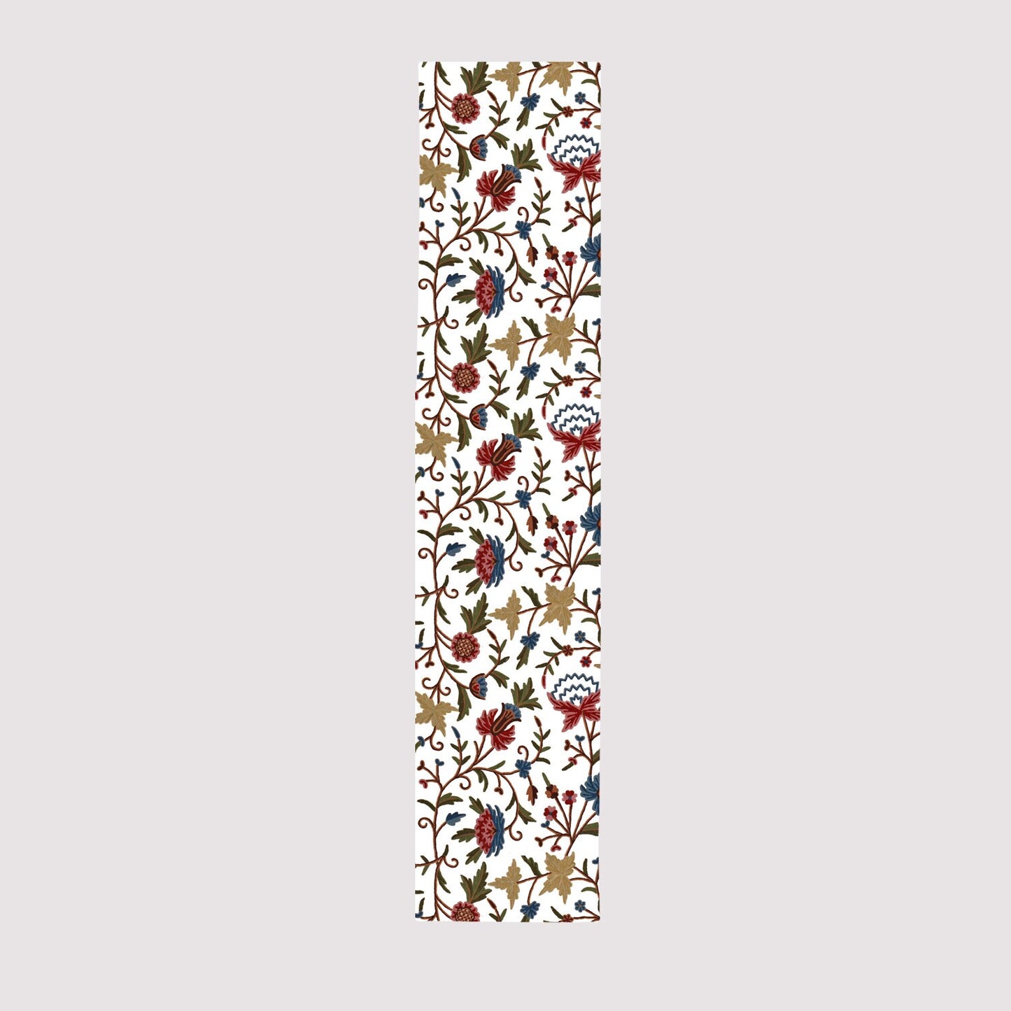 Sophia - Crewel Embroidered Table Runner | Linen Cotton Mix | Soft | Handmade | Cotton Linen Backing | Customisable Sizes