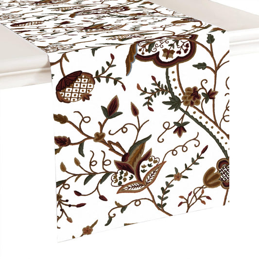 Serena - Crewel Embroidered Table Runner | Linen Cotton Mix | Soft | Handmade | Cotton Linen Backing | Customisable Sizes