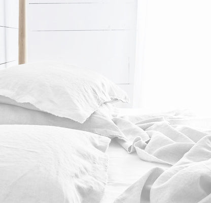 Raw Edged White - 100% Pure Linen | Linen Cotton Mix | 3 Piece Duvet Cover Set | 4 Piece Sheet Set | Handmade | Pre-washed | Soft