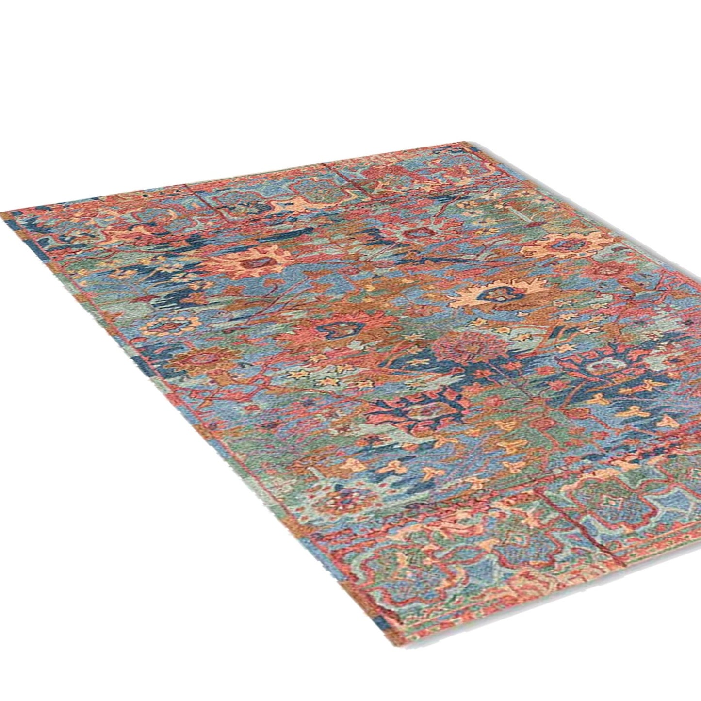 Cyra - Handcrafted Rug/Carpet | Pure Wool | Hand Tufted | High Pile | High Density | Yarn Dyed | Blue, Pink, Orange, Red, Green