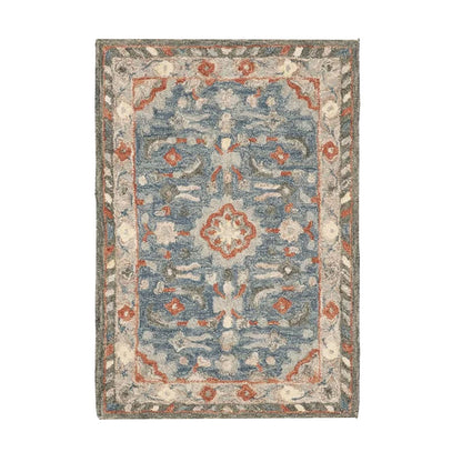Bahar - Handcrafted Rug/Carpet | Pure Wool | Hand Tufted | High Pile | High Density | Yarn Dyed | Blue, Grey, Orange, Red