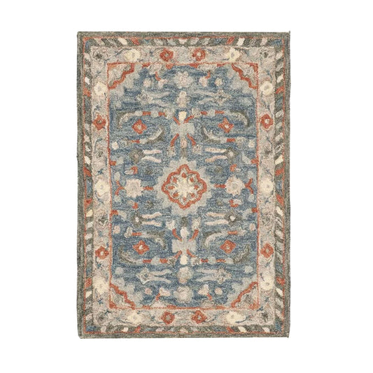 Bahar - Handcrafted Rug/Carpet | Pure Wool | Hand Tufted | High Pile | High Density | Yarn Dyed | Blue, Grey, Orange, Red