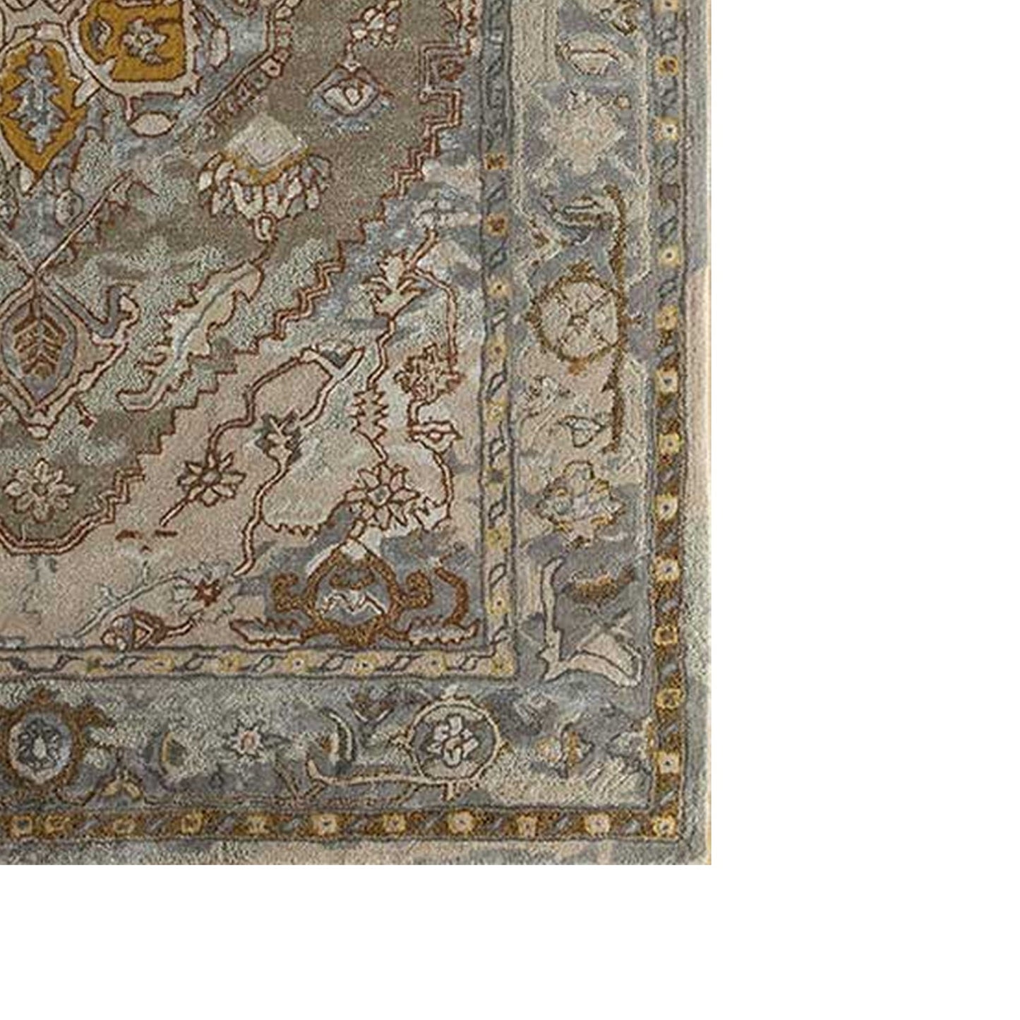 Razdan - Handcrafted Rug/Carpet | Pure Wool | Hand Tufted | High Pile | High Density | Yarn Dyed | Yellow, Blue, Grey, Brown, Beige