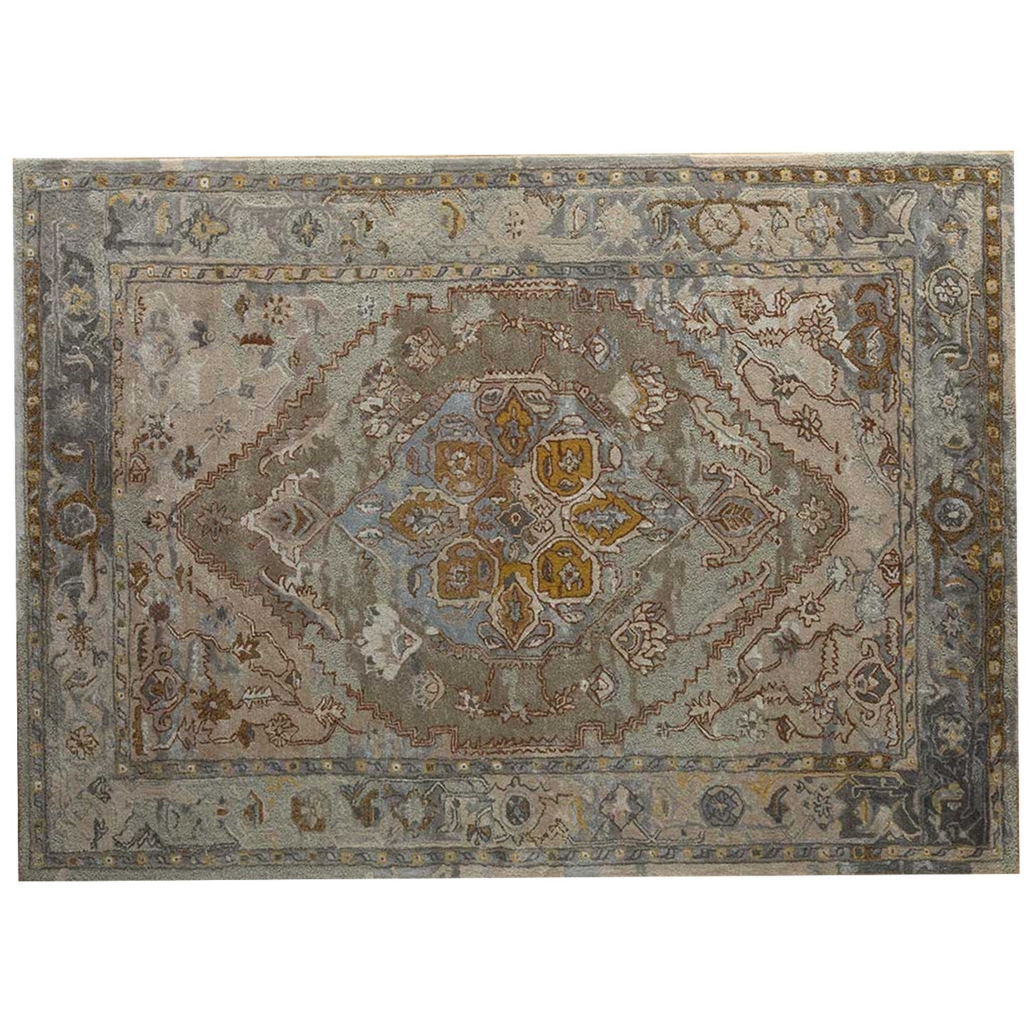 Razdan - Handcrafted Rug/Carpet | Pure Wool | Hand Tufted | High Pile | High Density | Yarn Dyed | Yellow, Blue, Grey, Brown, Beige