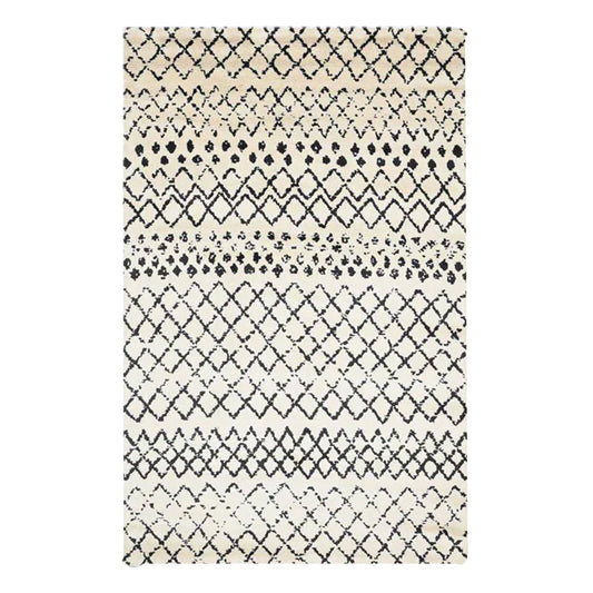 Cream and Black - Handcrafted Rug/Carpet | Pure Wool | Hand Tufted | High Pile | High Density | Yarn Dyed