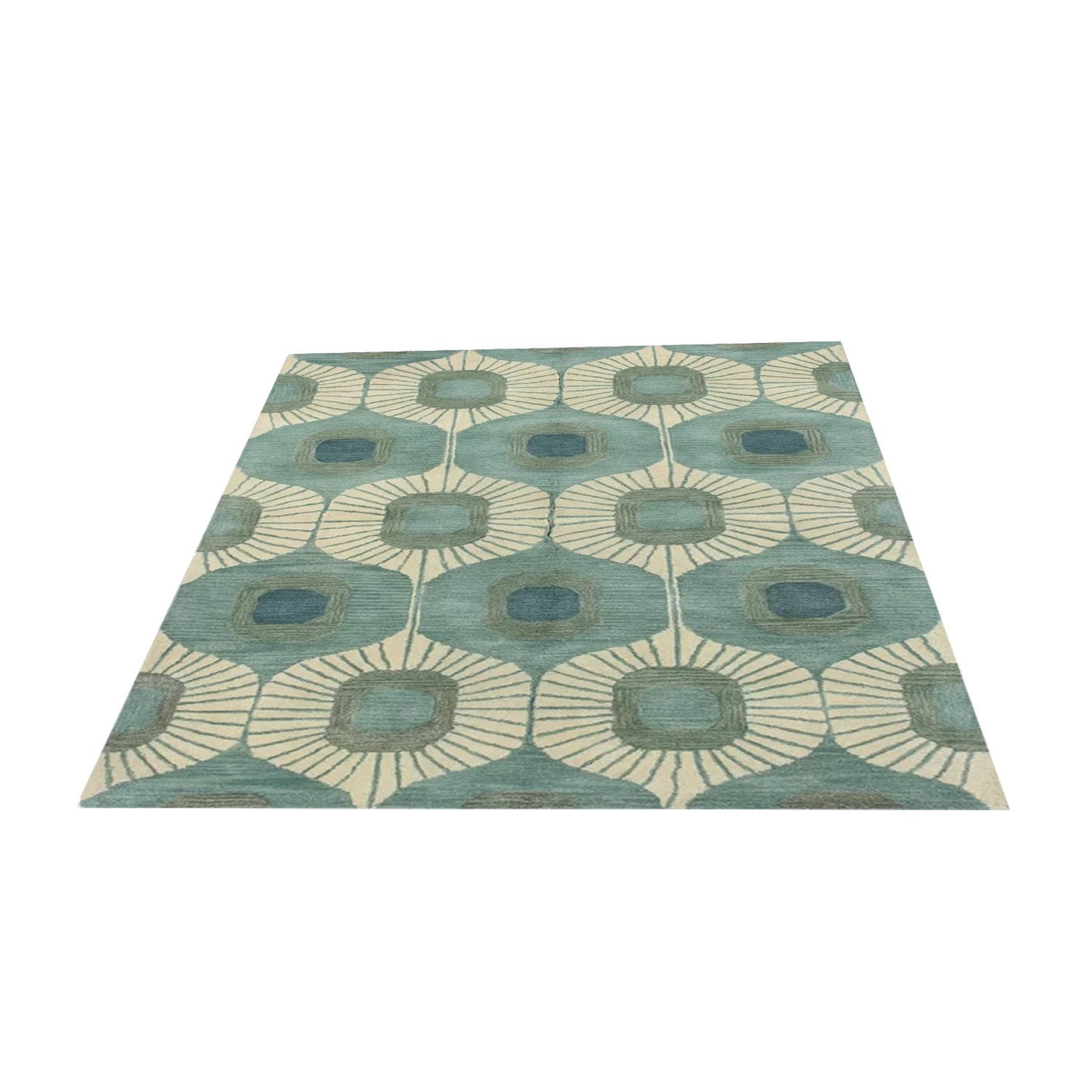 Blue and Green | Abstract Design - Handcrafted Rug/Carpet | Pure Wool | Hand Tufted | High Pile | High Density | Yarn Dyed
