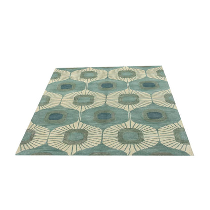 Blue and Green | Abstract Design - Handcrafted Rug/Carpet | Pure Wool | Hand Tufted | High Pile | High Density | Yarn Dyed