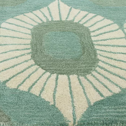 Blue and Green | Abstract Design - Handcrafted Rug/Carpet | Pure Wool | Hand Tufted | High Pile | High Density | Yarn Dyed