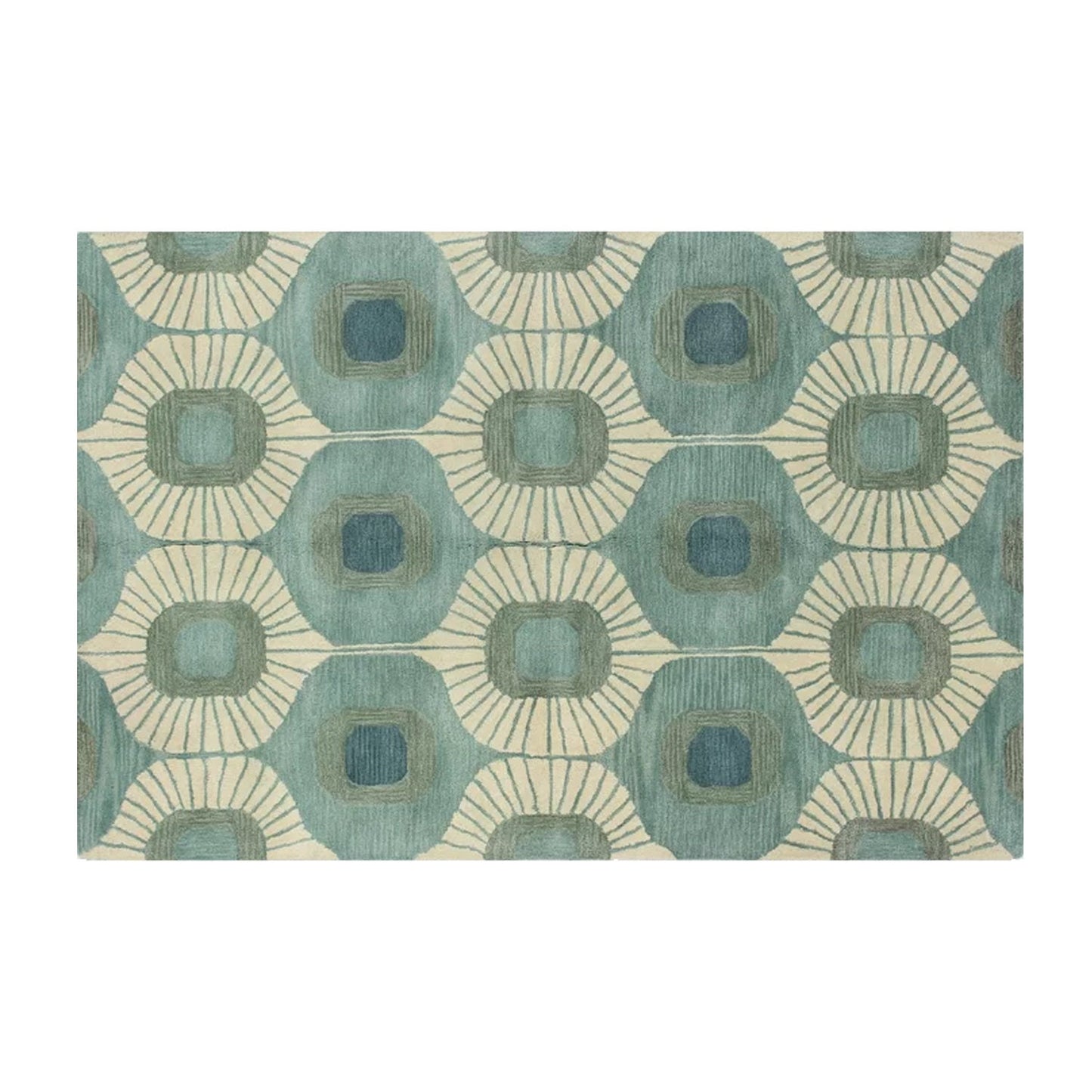 Blue and Green | Abstract Design - Handcrafted Rug/Carpet | Pure Wool | Hand Tufted | High Pile | High Density | Yarn Dyed