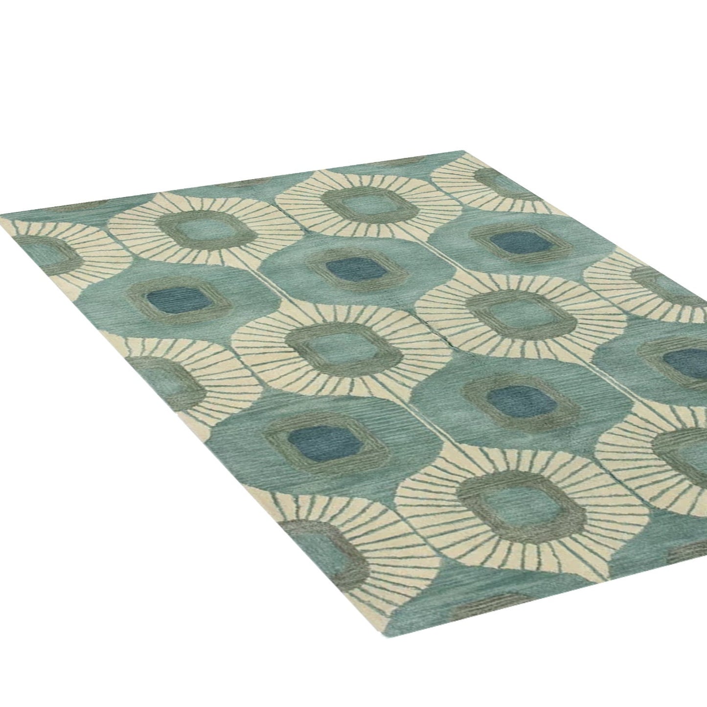 Blue and Green | Abstract Design - Handcrafted Rug/Carpet | Pure Wool | Hand Tufted | High Pile | High Density | Yarn Dyed
