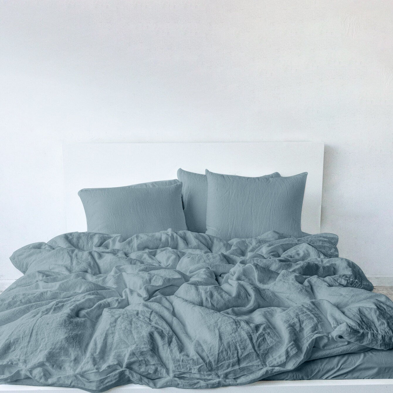 Raw Edged Sky Blue - 100% Pure Linen | Linen Cotton Mix | 3 Piece Duvet Cover Set | 4 Piece Sheet Set | Handmade | Pre-washed | Soft