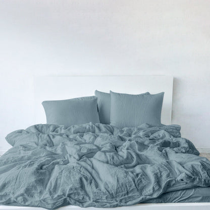 Raw Edged Sky Blue - 100% Pure Linen | Linen Cotton Mix | 3 Piece Duvet Cover Set | 4 Piece Sheet Set | Handmade | Pre-washed | Soft
