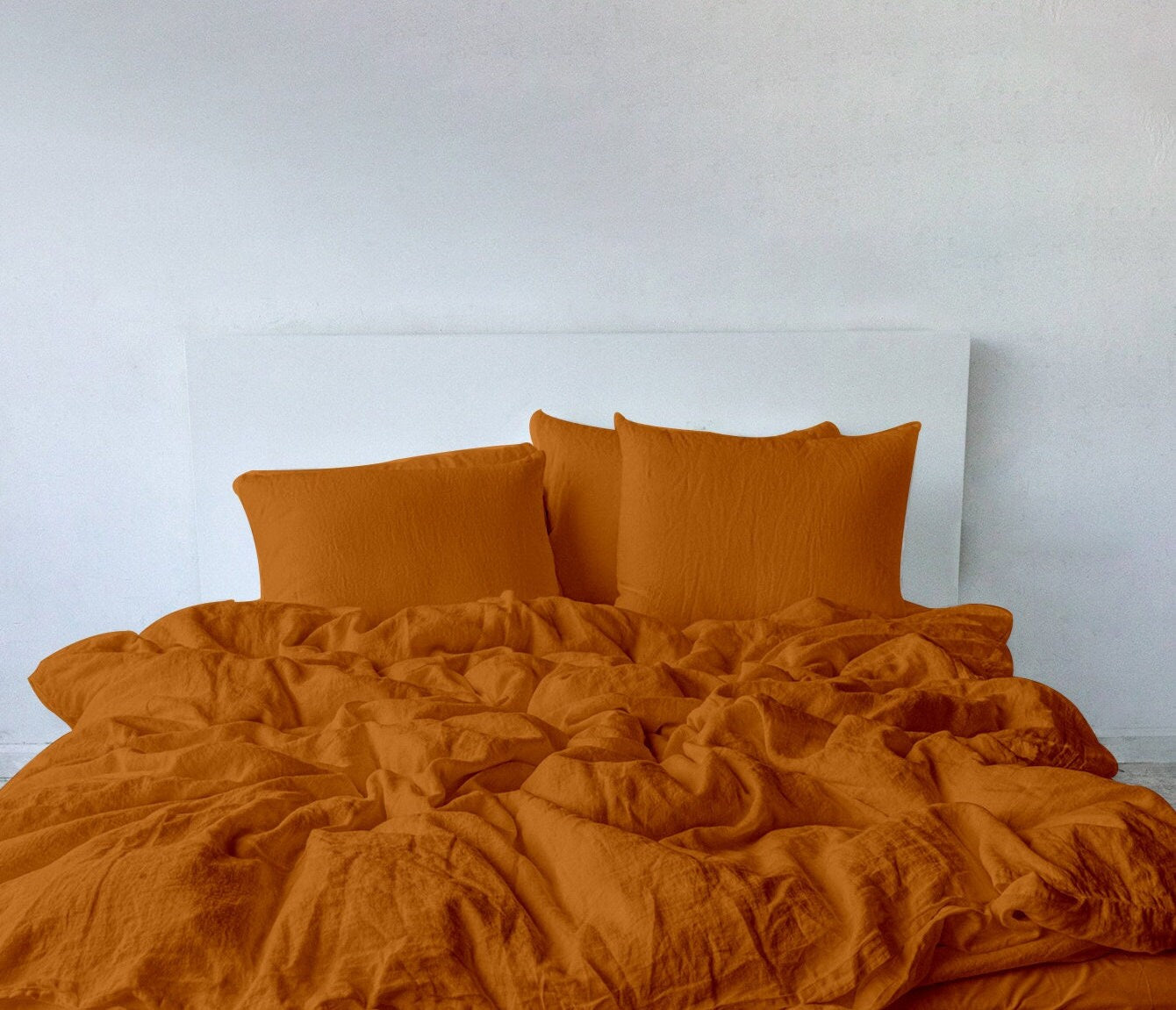 Raw Edged Mustard - 100% Pure Linen | Linen Cotton Mix | 3 Piece Duvet Cover Set | 4 Piece Sheet Set | Handmade | Pre-washed | Soft