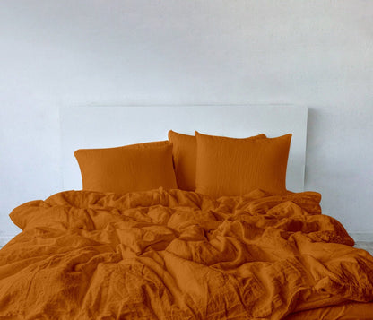 Raw Edged Mustard - 100% Pure Linen | Linen Cotton Mix | 3 Piece Duvet Cover Set | 4 Piece Sheet Set | Handmade | Pre-washed | Soft