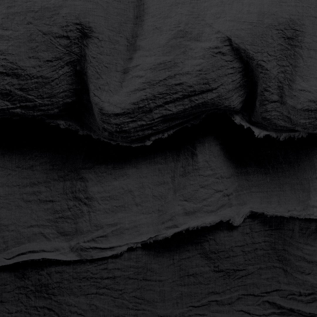 Raw Edged Pure Black - 100% Pure Linen | Linen Cotton Mix | 3 Piece Duvet Cover Set | 4 Piece Sheet Set | Handmade | Pre-washed | Soft