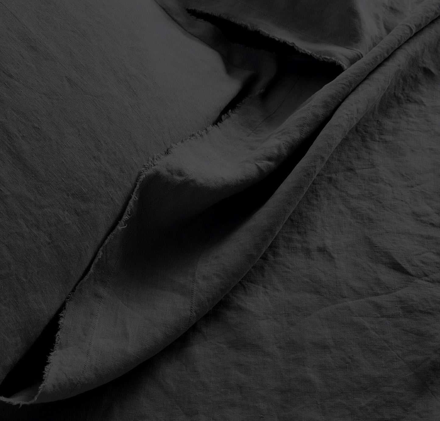 Raw Edged Pure Black - 100% Pure Linen | Linen Cotton Mix | 3 Piece Duvet Cover Set | 4 Piece Sheet Set | Handmade | Pre-washed | Soft