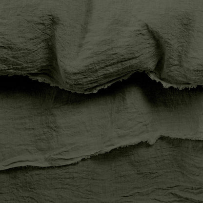 Raw Edged Moss Green - 100% Pure Linen | Linen Cotton Mix | 3 Piece Duvet Cover Set | 4 Piece Sheet Set | Handmade | Pre-washed | Soft