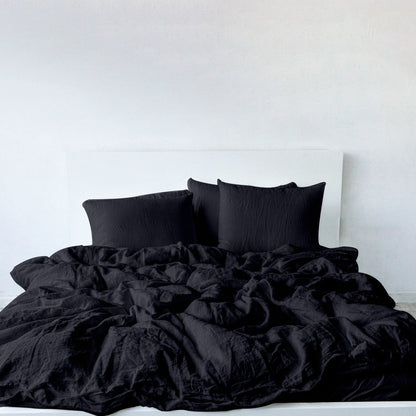 Raw Edged Pure Black - 100% Pure Linen | Linen Cotton Mix | 3 Piece Duvet Cover Set | 4 Piece Sheet Set | Handmade | Pre-washed | Soft