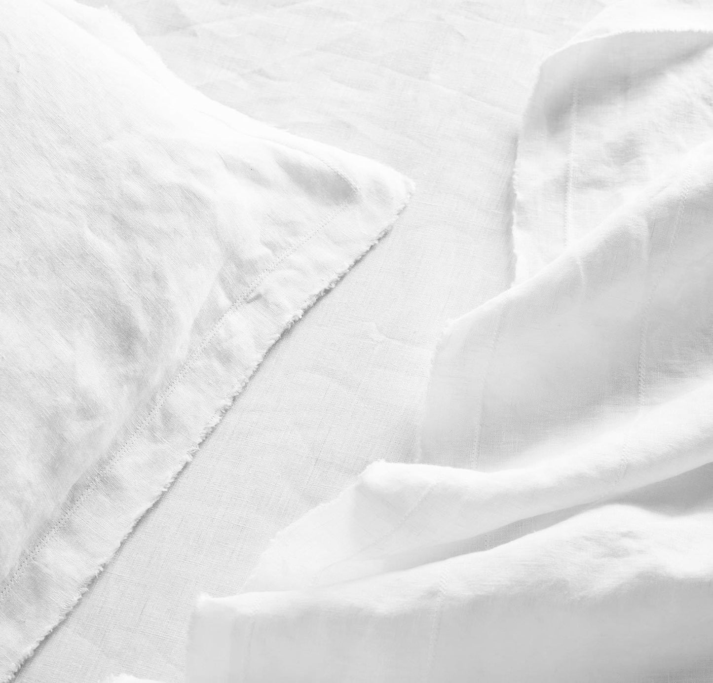 Raw Edged White - 100% Pure Linen | Linen Cotton Mix | 3 Piece Duvet Cover Set | 4 Piece Sheet Set | Handmade | Pre-washed | Soft