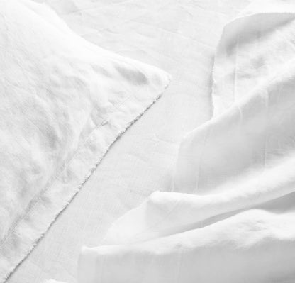 Raw Edged White - 100% Pure Linen | Linen Cotton Mix | 3 Piece Duvet Cover Set | 4 Piece Sheet Set | Handmade | Pre-washed | Soft