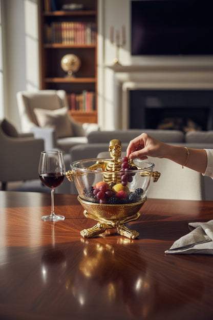 Skeleton Bowl with Glass Insert – Gothic Decorative Dish | Gold, Silver or Antique Finish | Halloween Candy Bowl & Home Decor