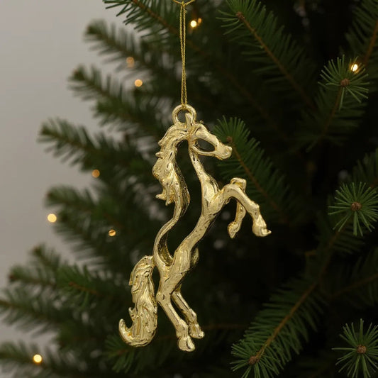 Horse Christmas Ornament | Metallic Tree Décor in Gold, Silver & Antique | Set of 2 or 4