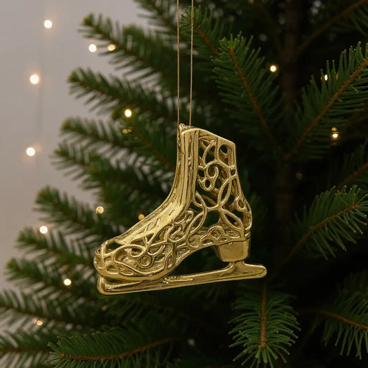 Ice Skating Boot Christmas Ornament | Metallic Holiday Décor in Gold, Silver & Antique | Set of 2 or 4