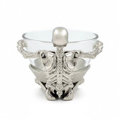 Skeleton Bowl with Glass Insert – Gothic Decorative Dish | Gold, Silver or Antique Finish | Halloween Candy Bowl & Home Decor
