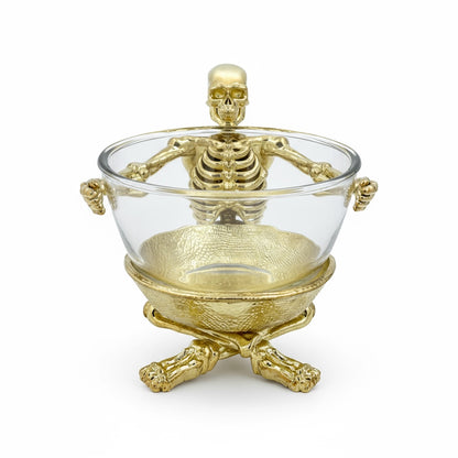 Skeleton Bowl with Glass Insert – Gothic Decorative Dish | Gold, Silver or Antique Finish | Halloween Candy Bowl & Home Decor