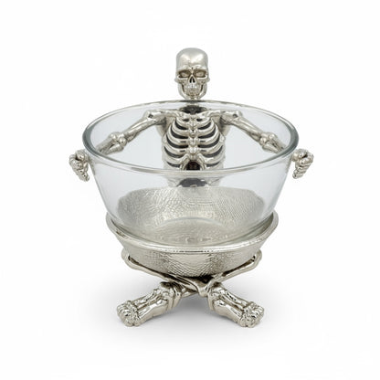 Skeleton Bowl with Glass Insert – Gothic Decorative Dish | Gold, Silver or Antique Finish | Halloween Candy Bowl & Home Decor