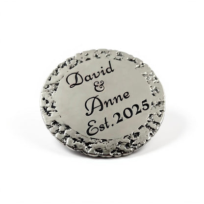 Custom engraved round coasters | Personalized metal name decor in gold, silver or antique | set of 4