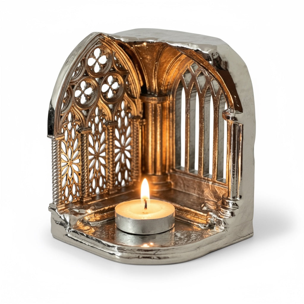 Gothic Cathedral Tealight Holder | Shadow-Casting Candle Holder for Home Décor