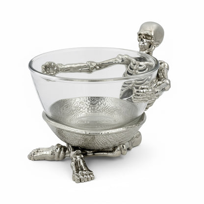 Skeleton Bowl with Glass Insert – Gothic Decorative Dish | Gold, Silver or Antique Finish | Halloween Candy Bowl & Home Decor