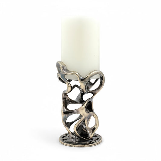 Swirl - Sculptural Pillar Candle Holder | Modern Artistic Candle Holder in Gold or Antique Finish | Electro-formed Metal Home Accent