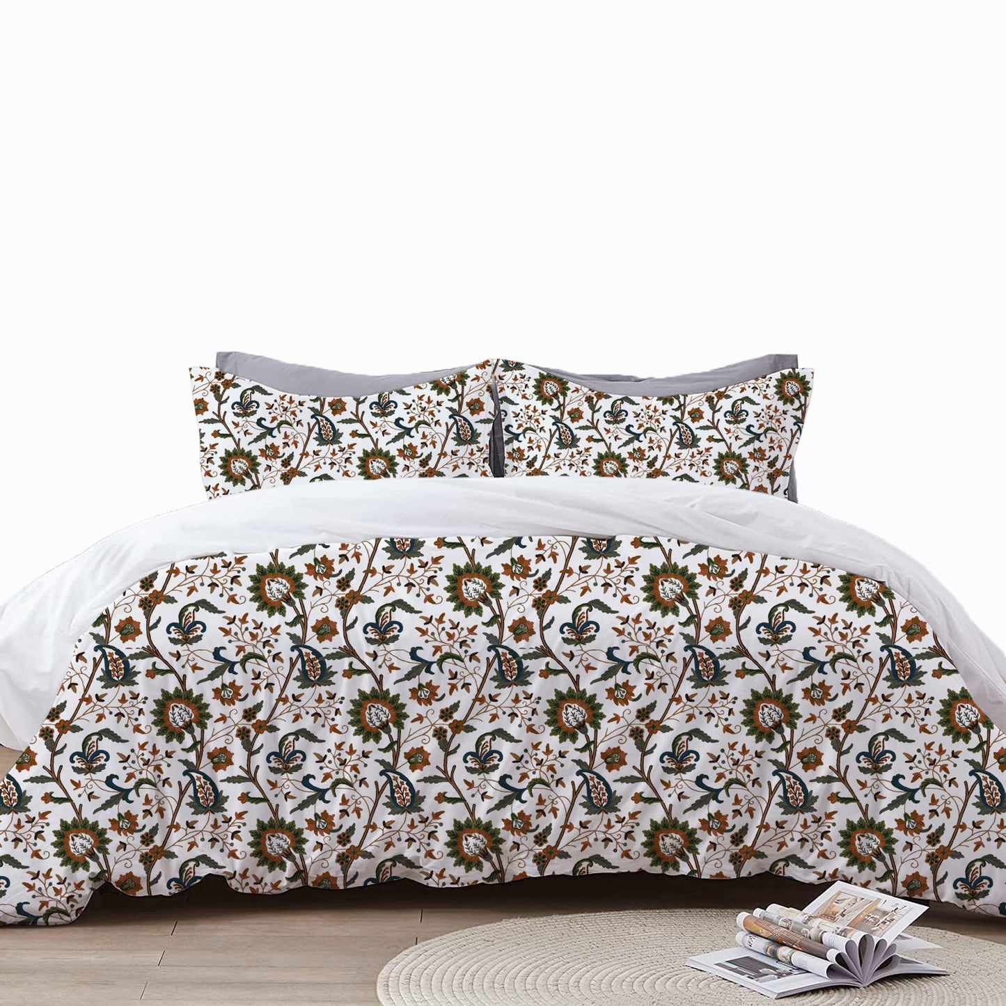 Sydney - 3 Piece Crewel Embroidered Duvet Set | Linen Cotton Mix | Embroidered Duvet Cover with Embroidered Pillowcases | Handmade | Soft