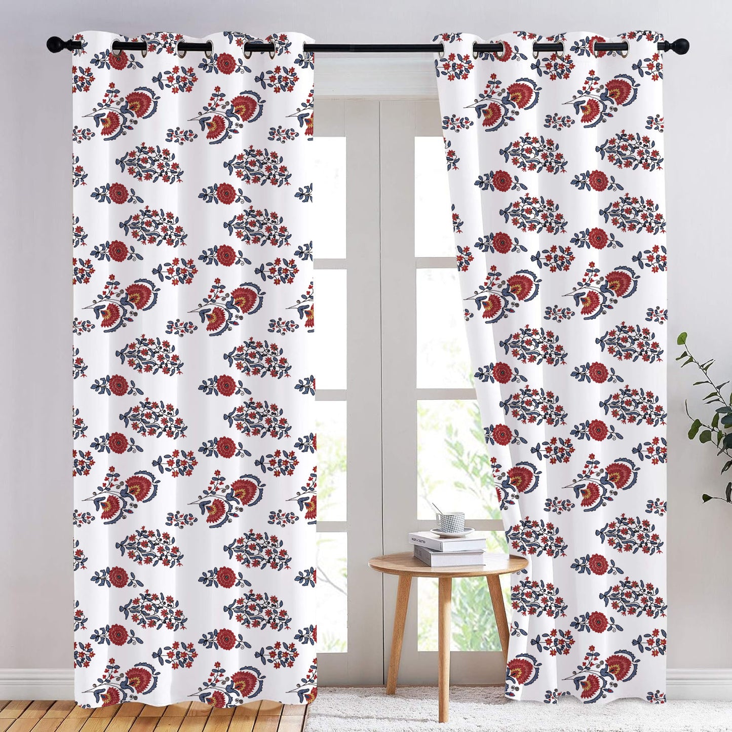 Isolde - Set of 2 Panels Crewel Embroidered Curtains | Linen Cotton Mix | Fully Embroidered | Lined