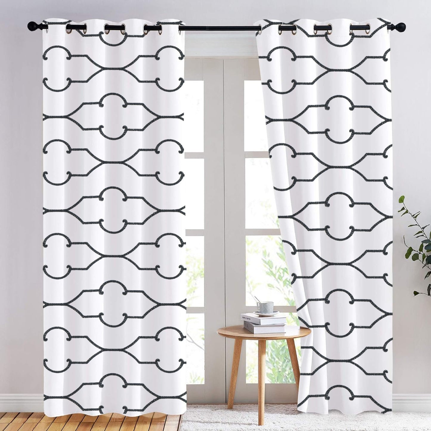Leonora - Set of 2 Panels Crewel Embroidered Curtains | Linen Cotton Mix | Fully Embroidered | Lined