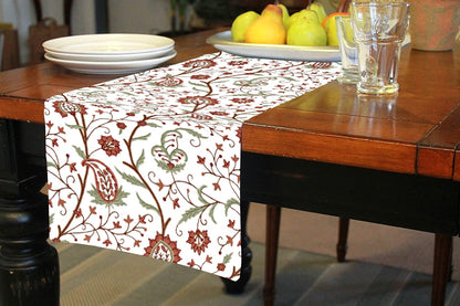 Maria - Crewel Embroidered Table Runner | Linen Cotton Mix | Soft | Handmade | Cotton Linen Backing | Customisable Sizes