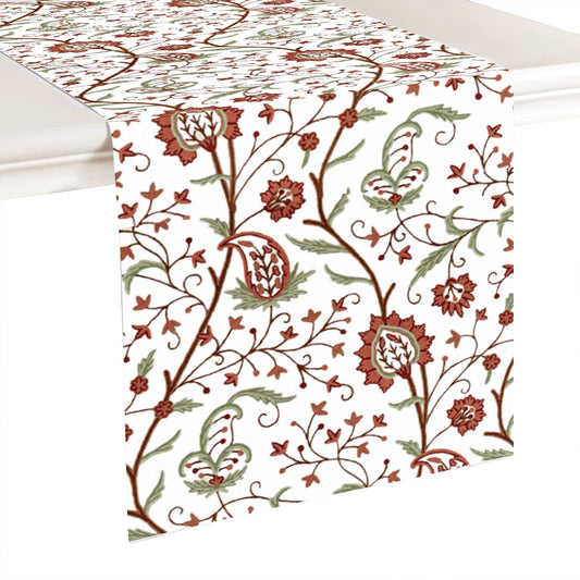 Maria - Crewel Embroidered Table Runner | Linen Cotton Mix | Soft | Handmade | Cotton Linen Backing | Customisable Sizes