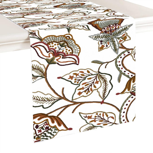 Miley - Crewel Embroidered Table Runner | Linen Cotton Mix | Soft | Handmade | Cotton Linen Backing | Customisable Sizes