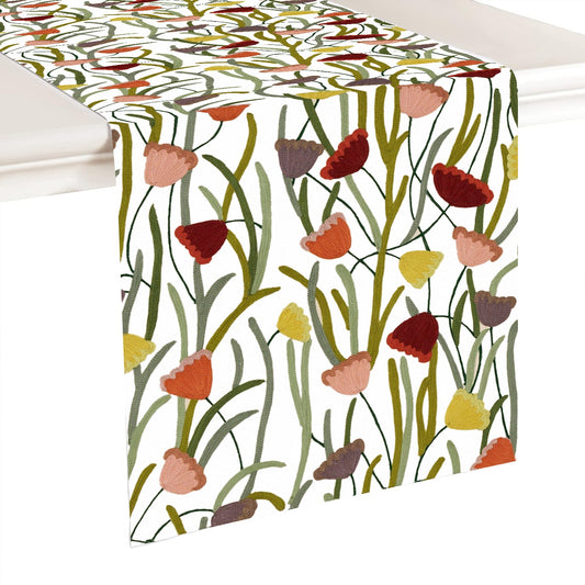 Sabrina - Crewel Embroidered Table Runner | Linen Cotton Mix | Soft | Handmade | Cotton Linen Backing | Customisable Sizes