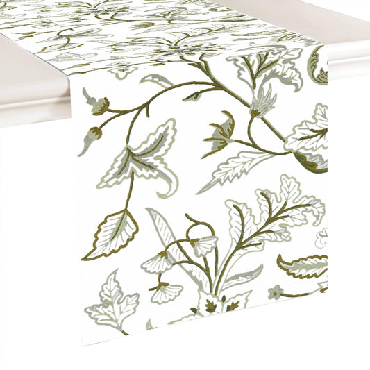 Selena- Crewel Embroidered Table Runner | Linen Cotton Mix | Soft | Handmade | Cotton Linen Backing | Customisable Sizes